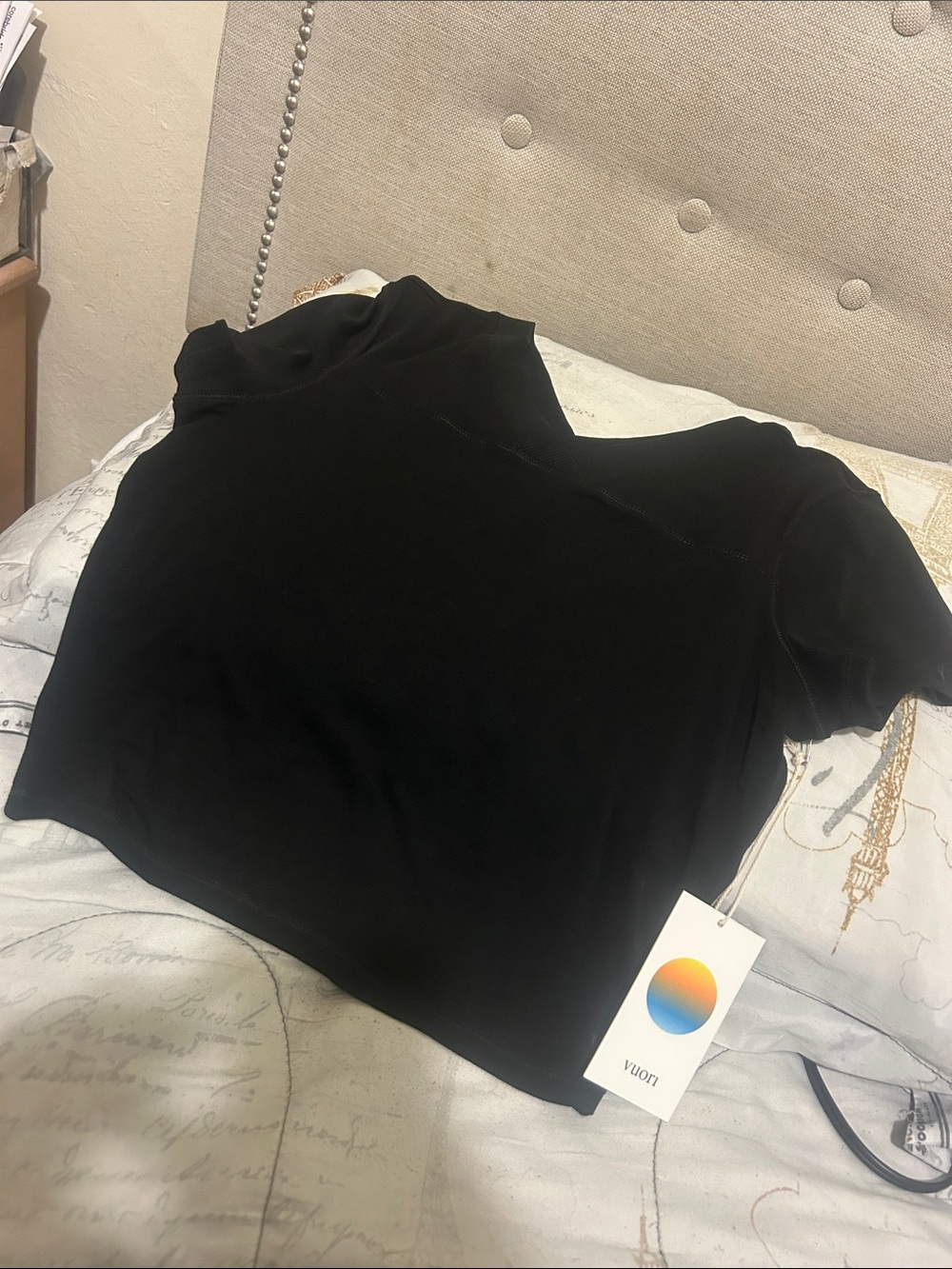 Vuori Black Mock Neck Crop Tee
